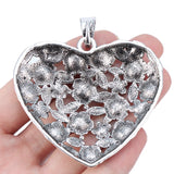 2pcs Antique Silver Flower Heart Charms Pendants for Necklace Jewelry Making