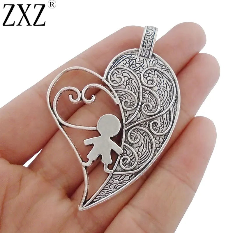 2pcs Large Heart Charms Pendants Boy Necklace Jewelry Findings