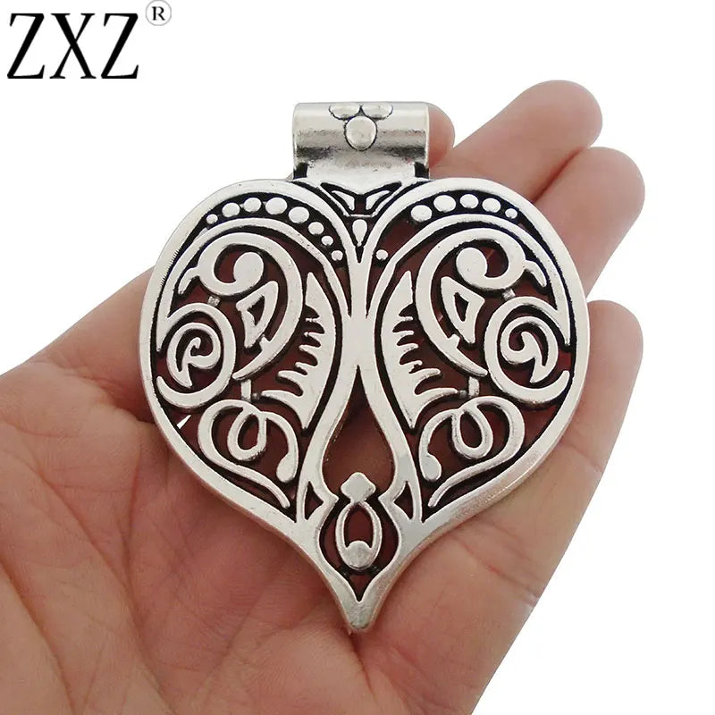 2pcs Heart Charms Pendants for Necklace Making 74x60mm