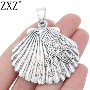 2pcs Large Scallop Shell Starfish Rhinestone Pendant 65x52mm
