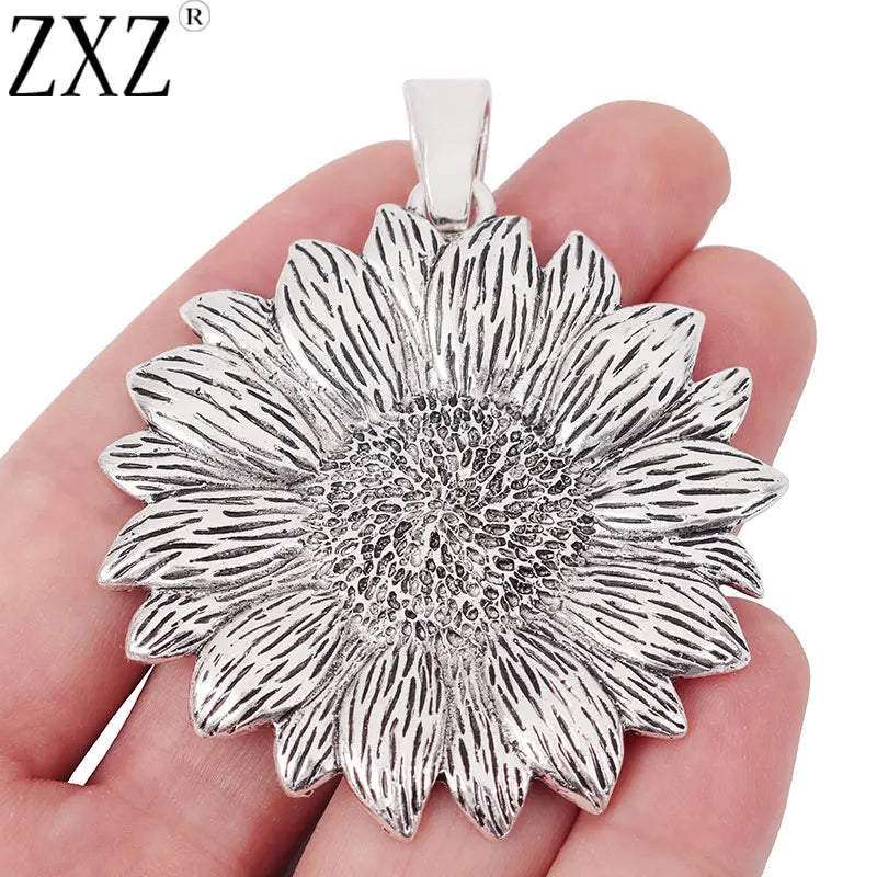 2pcs Large Sunflower Flower Charms Pendants for Necklace Making 69x56mm