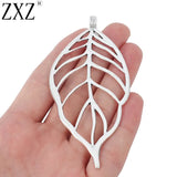 2pcs Silver Large Leaf Charms Pendants for Necklace DIY Jewelry Making 95x46mm