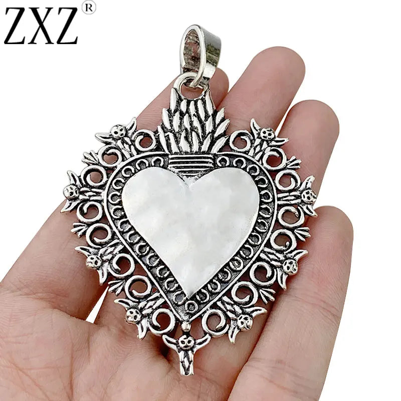 2pcs Tibetan Silver Love Heart Charms Pendants for Necklace Making 81x56mm