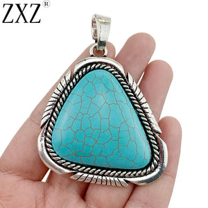2pcs Tibetan Silver Large Stone Charms Pendants for Necklace