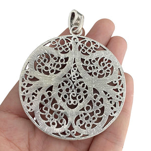 2pcs Tibetan Silver Filigree Flower Round Charms Pendants for Necklace Making