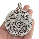 2pcs Tibetan Silver Filigree Flower Round Charms Pendants for Necklace Making