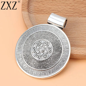 2pcs Tibetan Silver Large Boho Medallion Round Charms Pendants 76x62mm