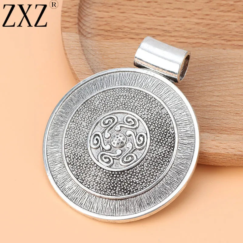 2pcs Tibetan Silver Large Boho Medallion Round Charms Pendants 76x62mm