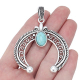 2pcs Tibetan Silver Large Moon Horn Stone Charms for Necklace Jewelry 67x54mm