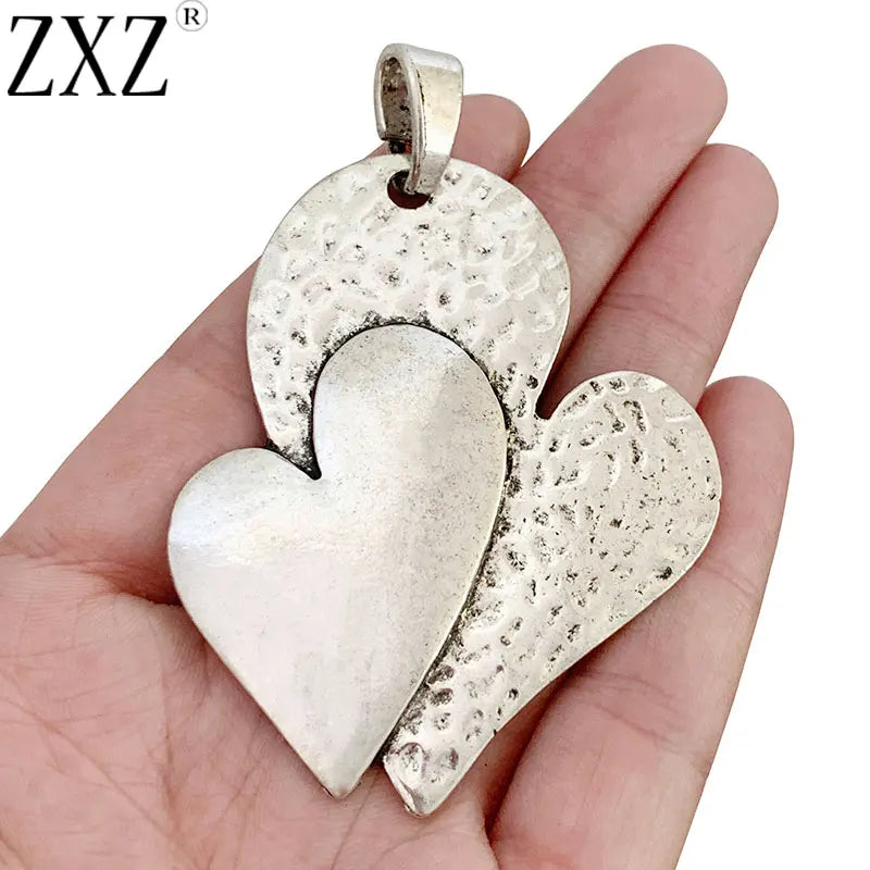 2pcs Tibetan Silver Double Heart Charms Pendants 78x54m