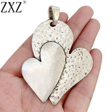 2pcs Tibetan Silver Double Heart Charms Pendants 78x54m