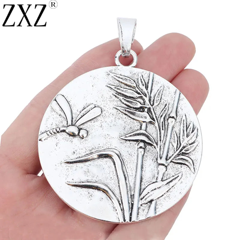 2pcs Tibetan Silver Large Dragonfly Reed Round Charms Pendants 68x60mm