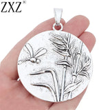 2pcs Tibetan Silver Large Dragonfly Reed Round Charms Pendants 68x60mm