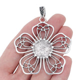 2pcs Tibetan Silver Filigree Flower & Stone Charms Pendants 62x59mm
