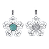 2pcs Tibetan Silver Filigree Flower & Stone Charms Pendants 62x59mm