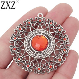 2pcs Large Filigree Flower & Rhinestone Charms for Necklace Making