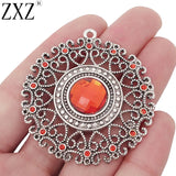 2pcs Large Filigree Flower & Rhinestone Charms for Necklace Making