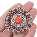 2pcs Large Filigree Flower & Rhinestone Charms for Necklace Making