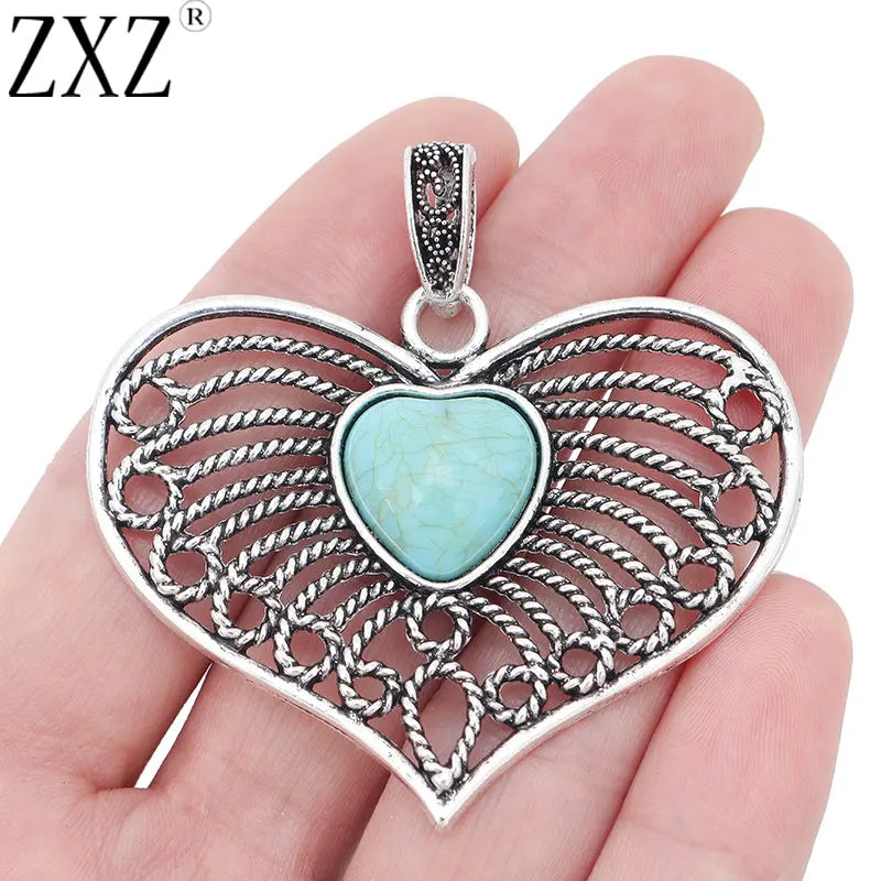 2pcs Large Filigree Heart Charms Pendants for Necklace Making