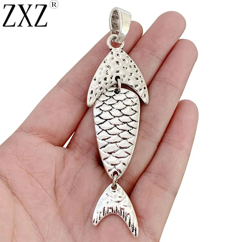 2pcs Tibetan Silver Large Fish Charms Pendants for Jewelry Making 98x27mm