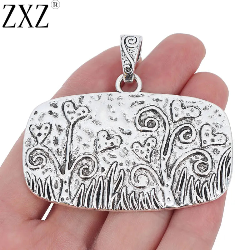 2pcs Tibetan Silver Large Flower Grass Plant Charms Pendants