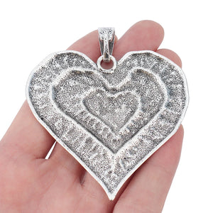 2pcs Tibetan Silver Large Heart Charms Pendants for Necklace Making 69x65mm