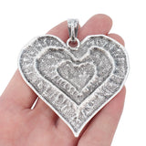 2pcs Tibetan Silver Large Heart Charms Pendants for Necklace Making 69x65mm