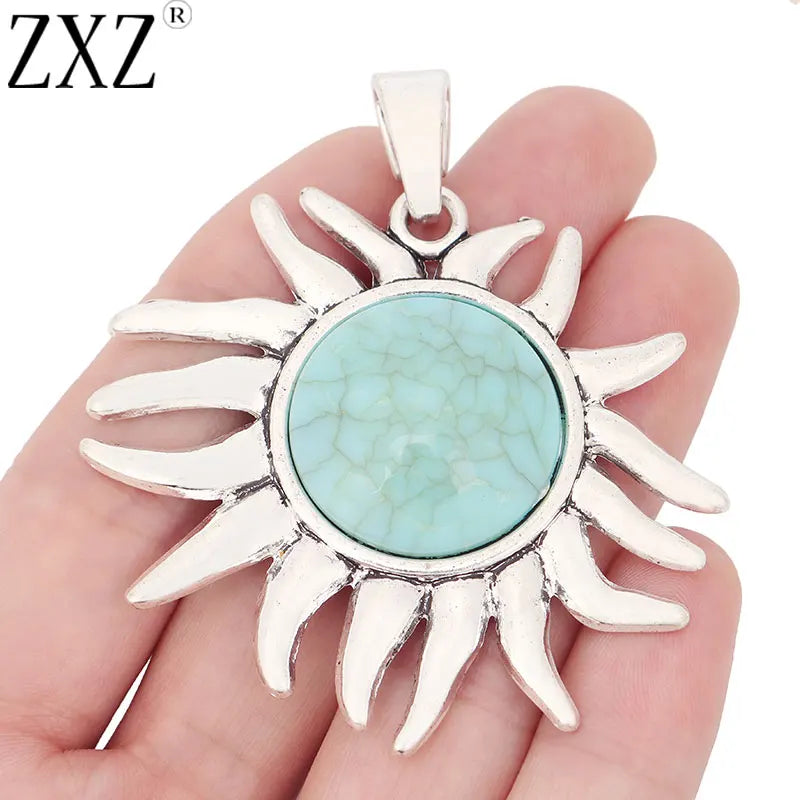 2pcs Large Stone SunFlower Charms Pendants for Necklace Jewelry Making Findings