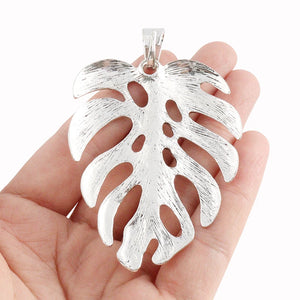 2pcs Tibetan Silver Leaf Charms Pendants for Necklace Making 80x53mm