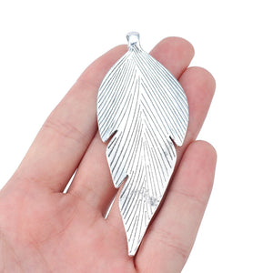 2pcs Tibetan Silver Large Leaf Charms Pendants for Necklace