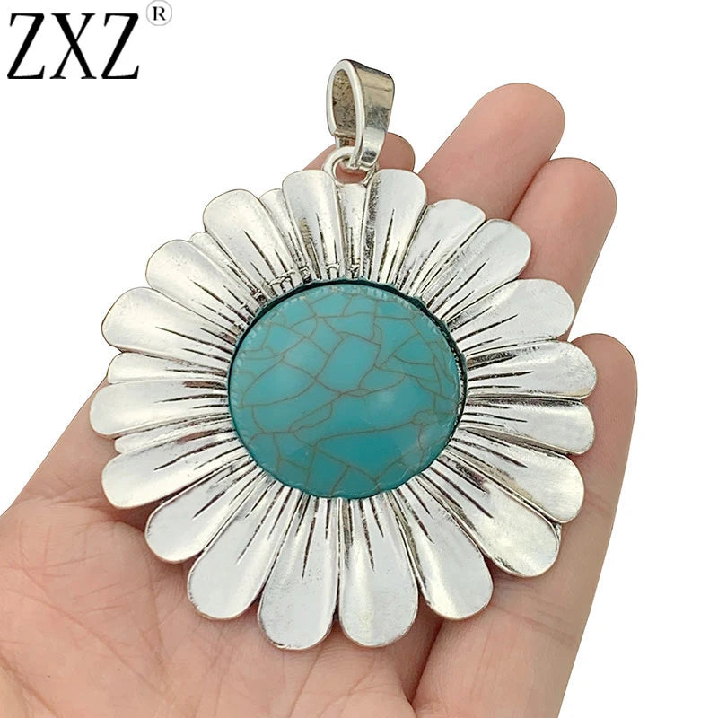 2pcs Sunflower & Stone Charms Pendants for Jewelry Making