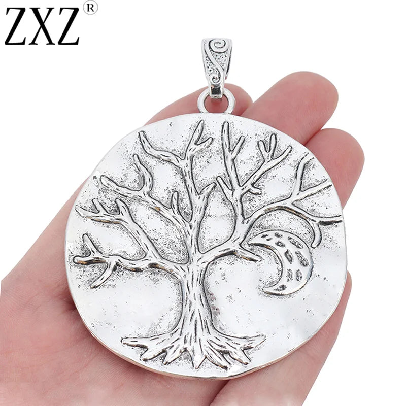 2pcs Large Tree Life & Moon Charms Pendants for Necklace Making