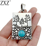 2pcs Tibetan Silver Tree Rectangle Stone Charms Pendants Necklace Jewelry Making