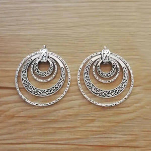 2pcs Zamak Hammered 4 Circles Round Pendants 50x44mm