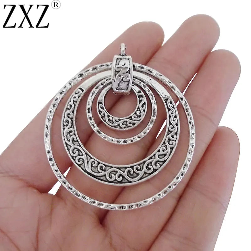 2pcs Zamak Hammered 4 Circles Round Pendants 50x44mm