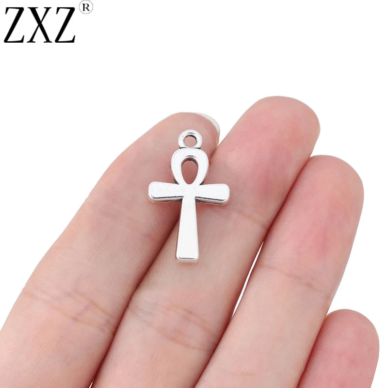 50pcs Ankh Egyptian Cross Charms Beads Double Sided Jewelry Making Findings