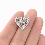 50pcs Antique Silver Heart Charms Pendants Beads for Jewelry Making