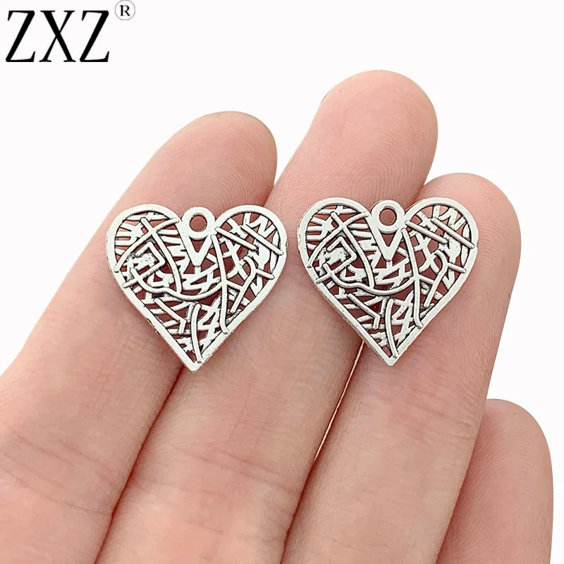 50pcs Antique Silver Heart Charms Pendants Beads for Jewelry Making