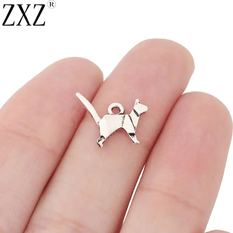 50pcs Tibetan Silver Origami Cat Charms for DIY Jewelry Making