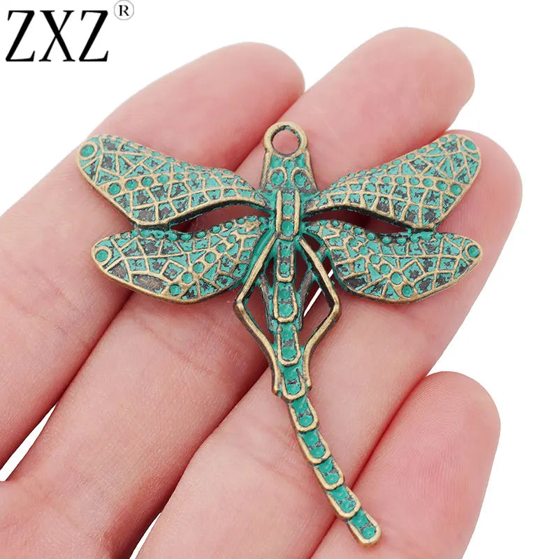 5pcs Antique Bronze Verdigris Patina Dragonfly Charms 55x50mm