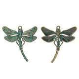 5pcs Antique Bronze Verdigris Patina Dragonfly Charms 55x50mm