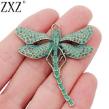 5pcs Antique Bronze Verdigris Patina Dragonfly Charms 55x50mm