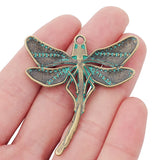 5pcs Antique Bronze Verdigris Patina Dragonfly Charms 55x50mm