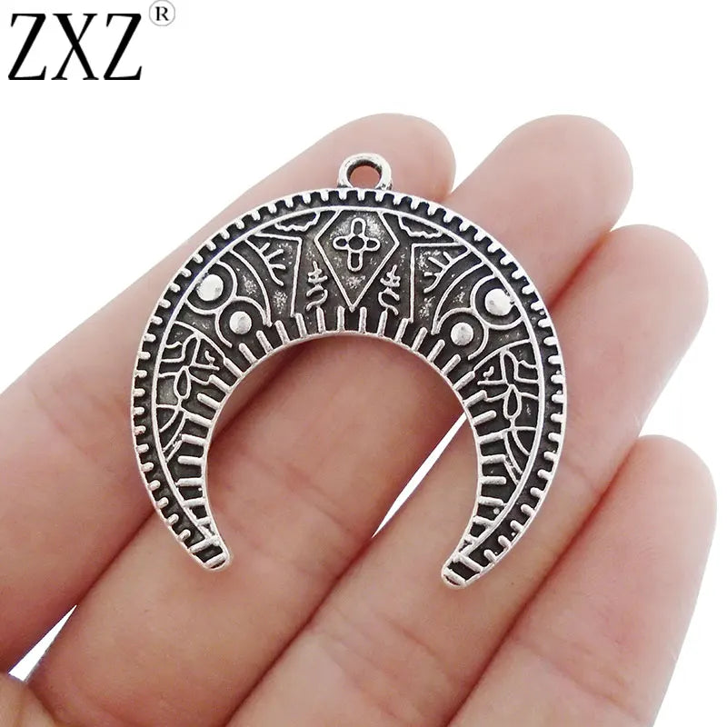 5pcs Large Moon Double Horn Charms Pendants for Necklace Making 39x38mm