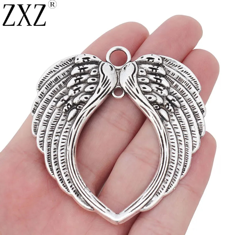 5pcs Tibetan Silver Angel Wings Heart Charms Pendants for Necklace Making