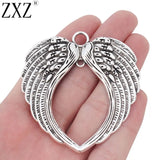 5pcs Tibetan Silver Angel Wings Heart Charms Pendants for Necklace Making