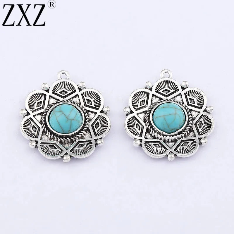 6pcs Boho Flower Turquoise Stone Charms Pendants for Jewelry Making