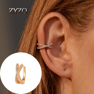 Vintage Copper CZ Ear Clip Cuff Earrings for Women Girls Punk Circle No Piercing
