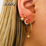 Zircon Eight-Pointed Star Earrings For Women Premium Long Ear Bone Clip
