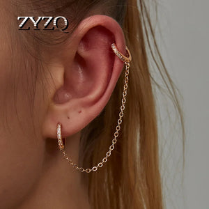 Zircon Eight-Pointed Star Earrings For Women Premium Long Ear Bone Clip